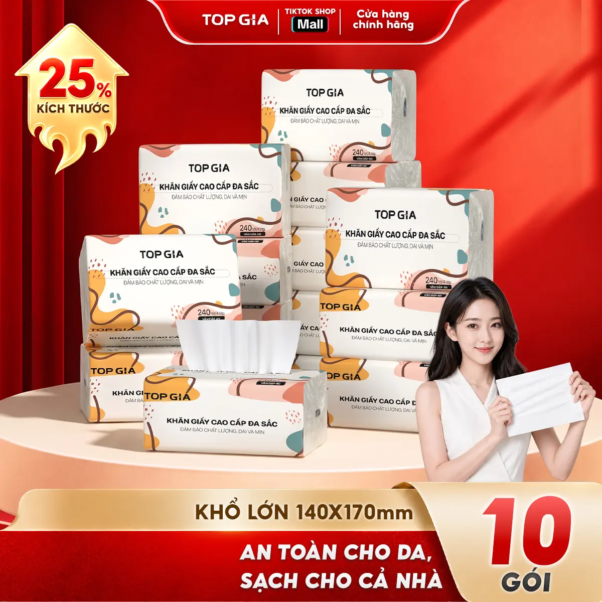[CHỈ HÔM NAY - 20 GÓI 99K] Thùng GIẤY ĂN ĐỂ BÀN 10/20 Gói Giấy Ăn Topgia Đa Sắc, Giấy Ăn Cao Cấp Dập Vân 4D, 4 Lớp, Dai, Mềm Mịn, Khăn Giấy Vệ Sinh, Khăn Giấy Gia Đình Đa Năng. ĐẠT QUY CHUẨN CỦA BỘ CÔNG THƯƠNG VTG84
