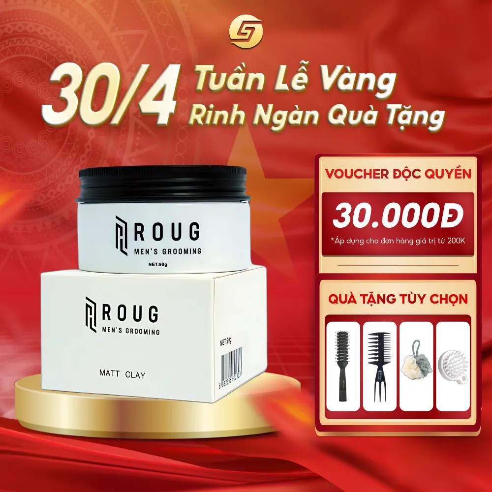 Sáp Vuốt Tóc Roug Men’s Grooming Matt Clay 90g - Sáp Roug Trắng Dành Cho Tóc Dày, Hỗ Trợ Chăm Sóc Tóc Bổ Sung Dưỡng Chất Cho Tóc - Tặng lược Roug