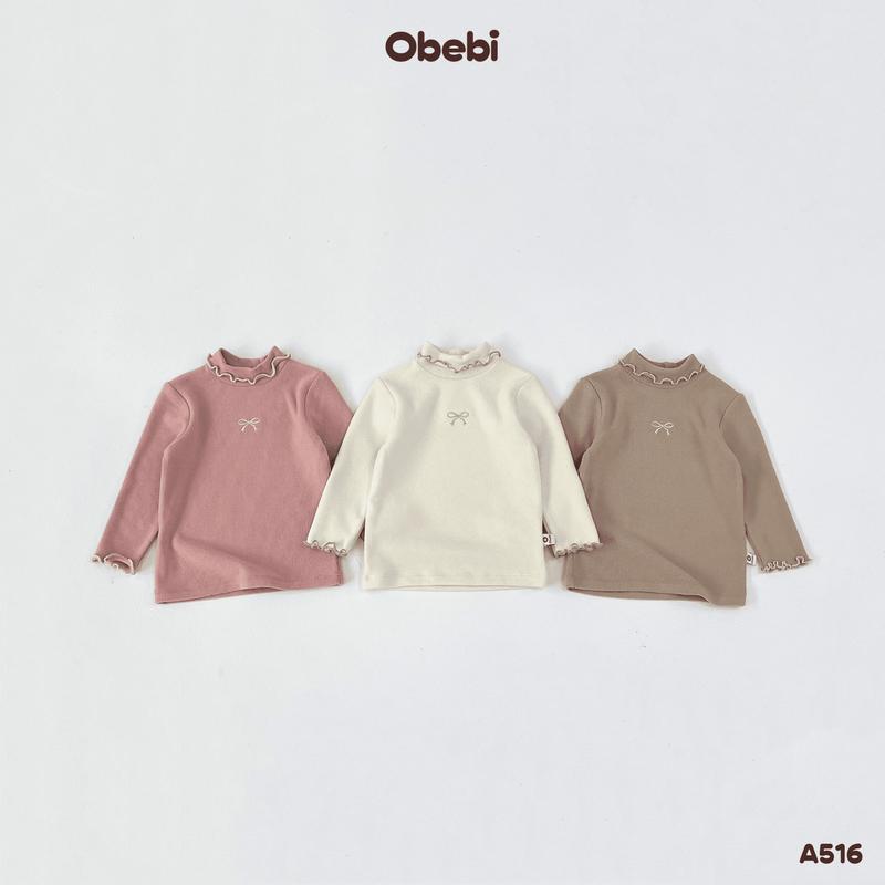 A516 Áo Giữ Nhiệt Cổ Ba Phân Thêu Nơ Thời Trang Thu Đông Cho Bé Gái Obebi