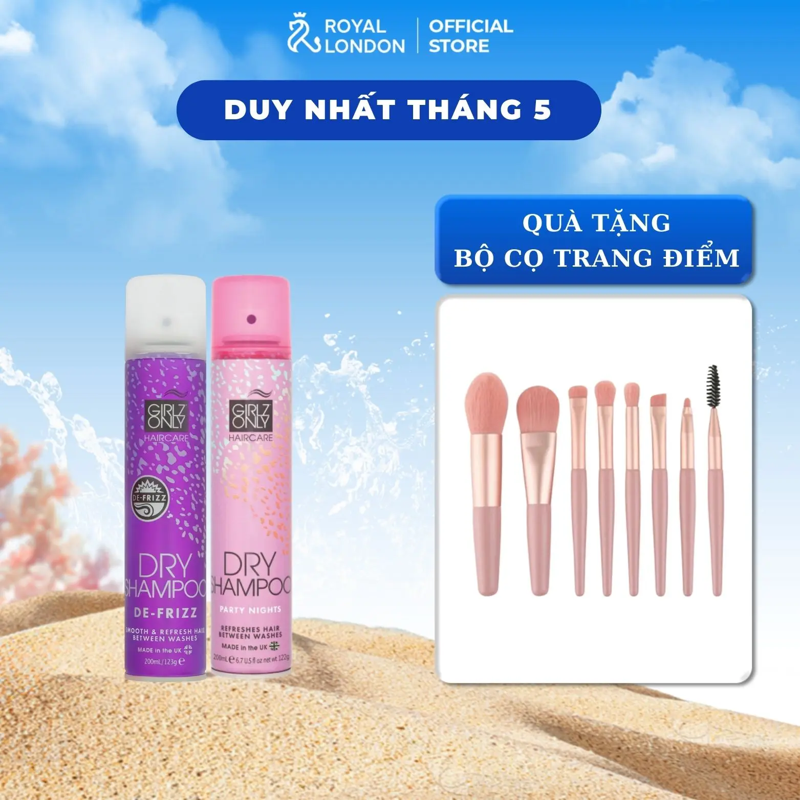 [ TẶNG BỘ CỌ TRANG ĐIỂM - GOGI050 ]  BỘ ĐÔI DẦU GỘI KHÔ GIRLZONLY 200ML x2 hỗ trợ phồng tóc