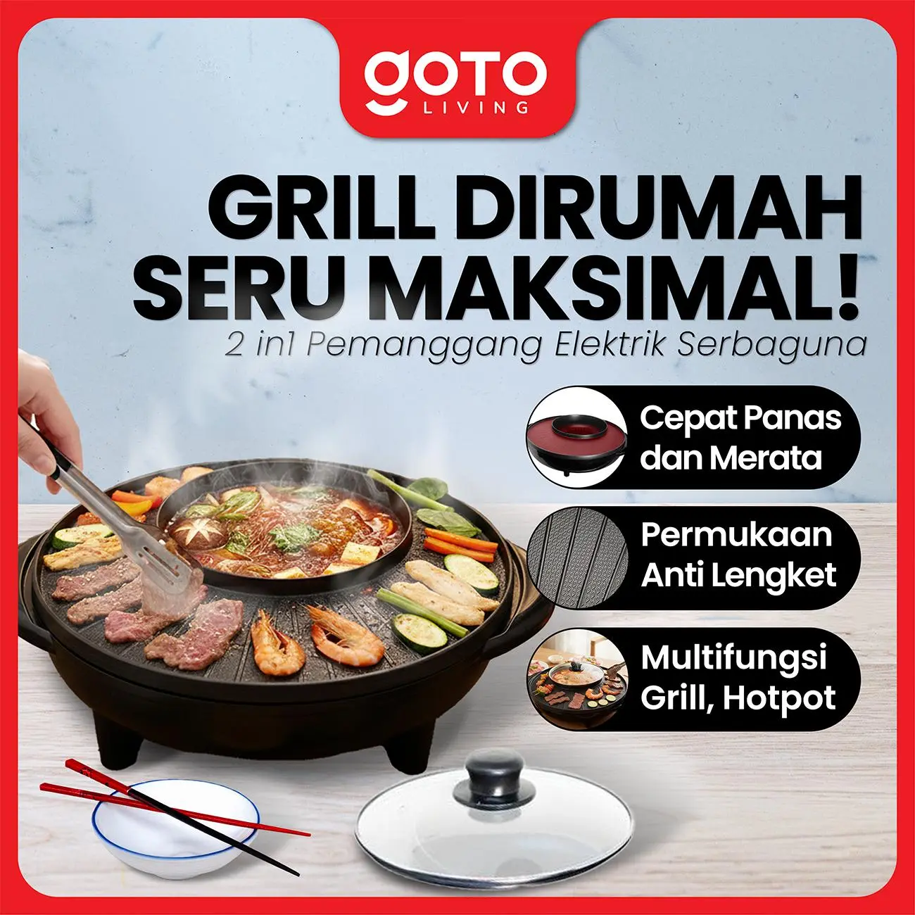 Goto x Indahputri [COD] Niku Electric Grill BBQ Hot Pot Pemanggang Panggangan Elektrik