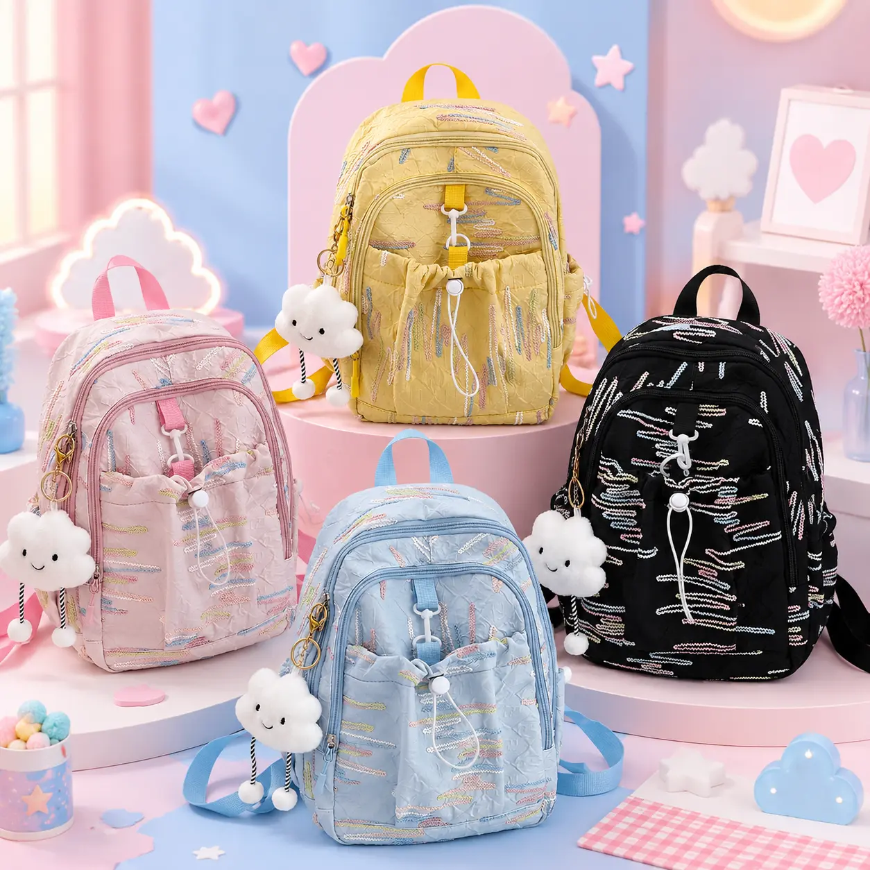 Goldencollection 832548 Tas Ransel Wanita Fashion Backpack Nilon Size Big 30*13*45 Cm Gratis Gantungan Tas Punggung Tahan Lama Ringan Mudah Dibawa - Selempang, Bags