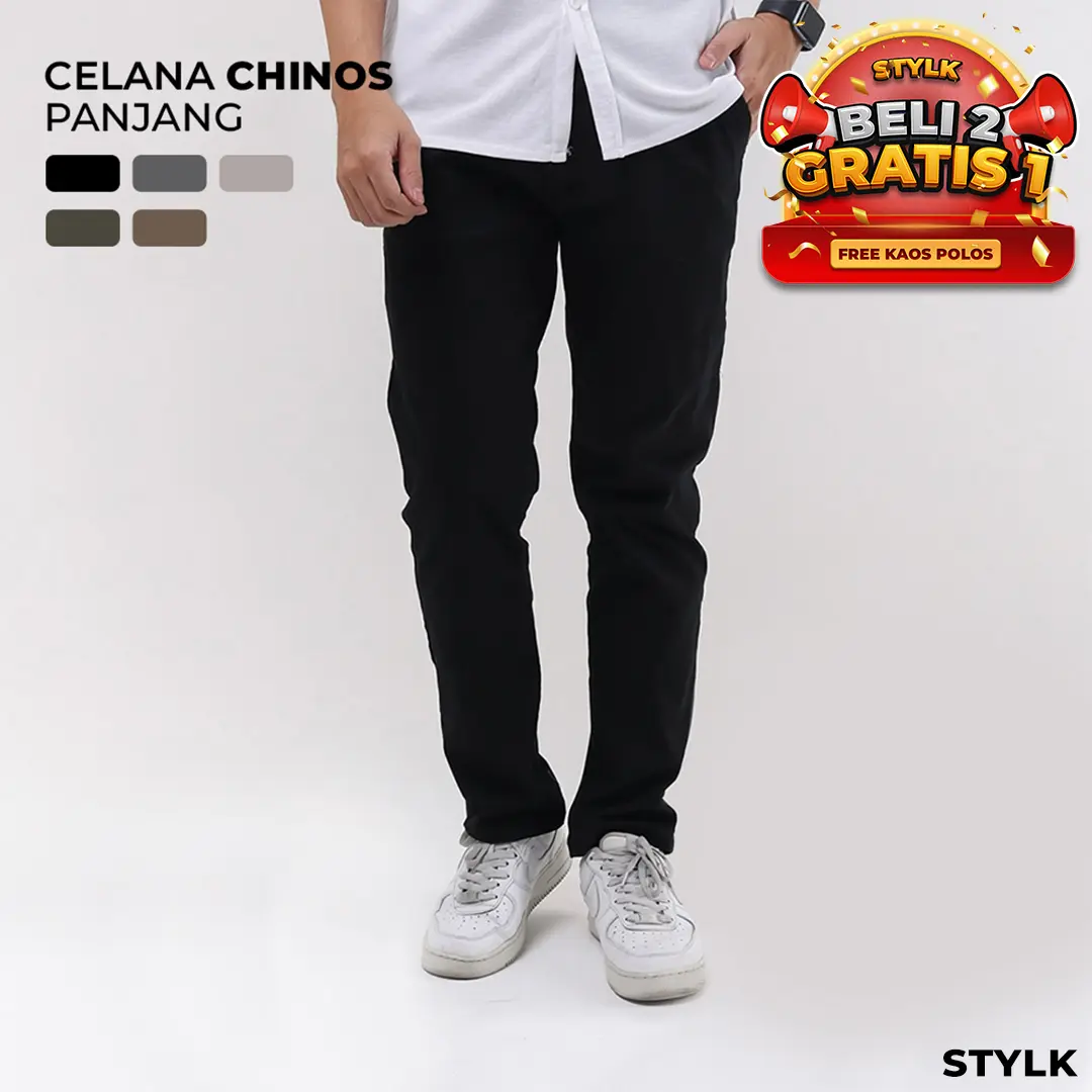 Celana Chinos Panjang Pria Slim Fit Strech Hitam Nyaman dan Lembut - Stylelaki
