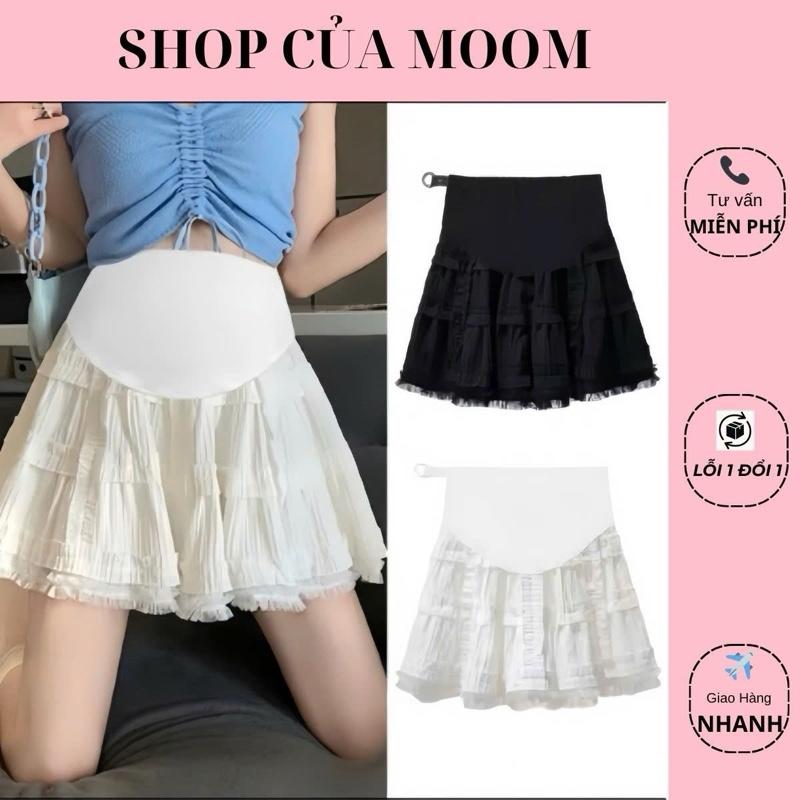 Nhà Moom Chân Váy Bầu Chân váy bầu xoè dáng ngắn phối ren tầng