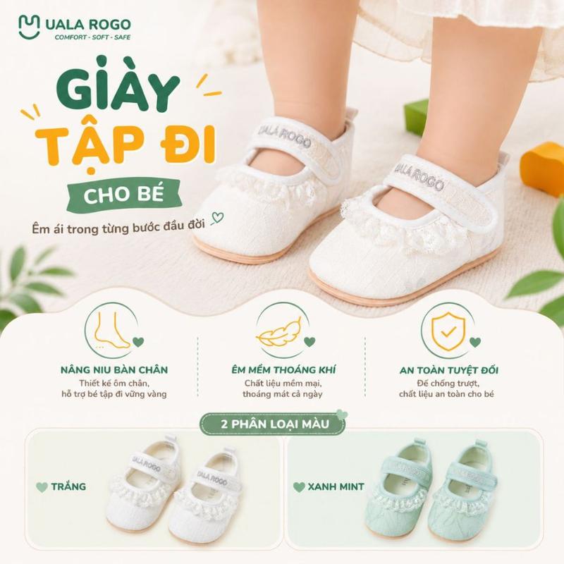 GIày tập đi cho bé Ualarogo sandal đế cao su chống trượt an toàn quai dán điều…