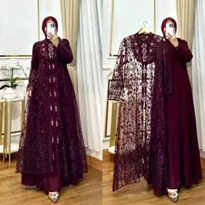 GAMIS SET OUTHER TERPISAH FULL BRUKAT PAYET Warna Burgundy Asmara Set Dress mewah elegan