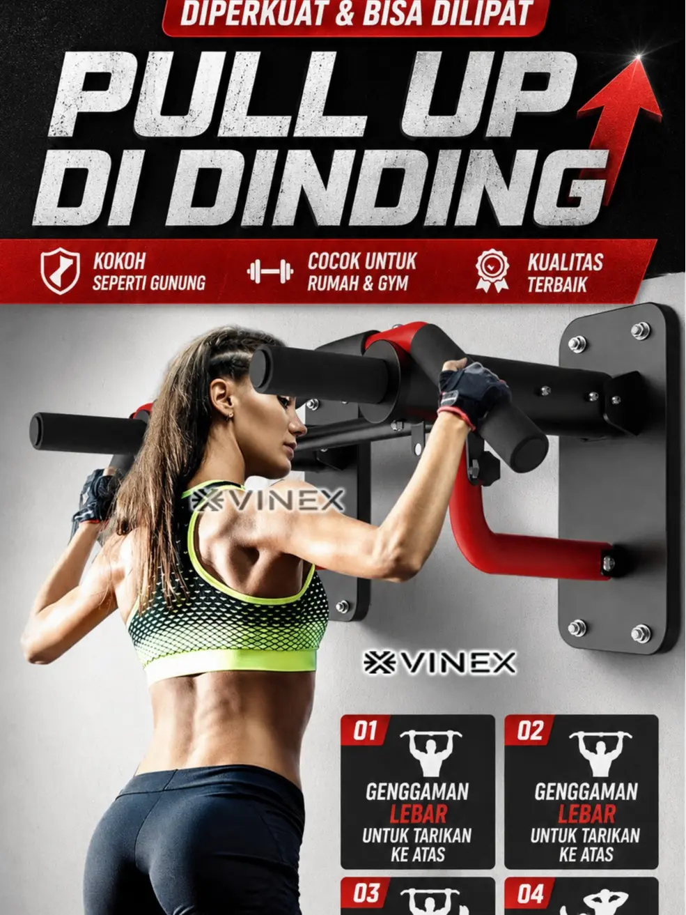 SMARTCOM - Alat Pull Up Bar Dinding Samsak Gym Fitnes Tebal dan Kokoh