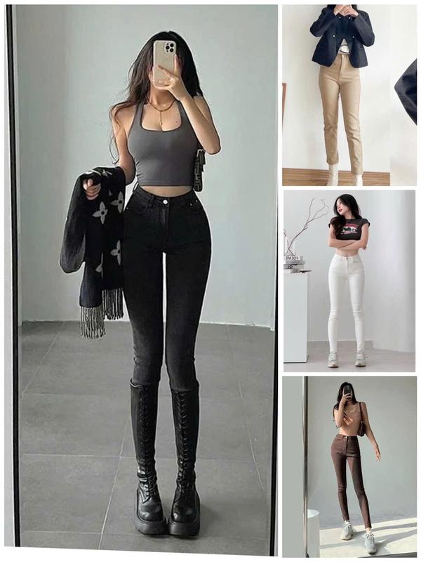  IBiG SIZE 35-90kgI Quần Nữ Bò Giấy 1 Khuy Cạp Siêu Cao Co Giãn 4 Chiều hàng loại 1- Skinny Jeans Hàn Quốc Màu Đen Trắng Nâu Tay Be Chất Dày Dặn Không Phai Màu Thích Hợp 4 Mùa 