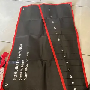 Tas Penyimpanan Kunci Ring Pas Model Gulung 14 Slots Canvas Roll  Wrench Bag Multifungsi