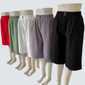 ISI 5 PCS Celana Pendek Wanita Dewasa Knit Hornet Jumbo 7/8 Karet Kulot Nyaman Cuci Kering Shorts Santai Motif Salur Panjang 65 cm Cocok untuk BB 95Kg Bahan HORNET Ukuran Jumbo Pinggang Full Karet