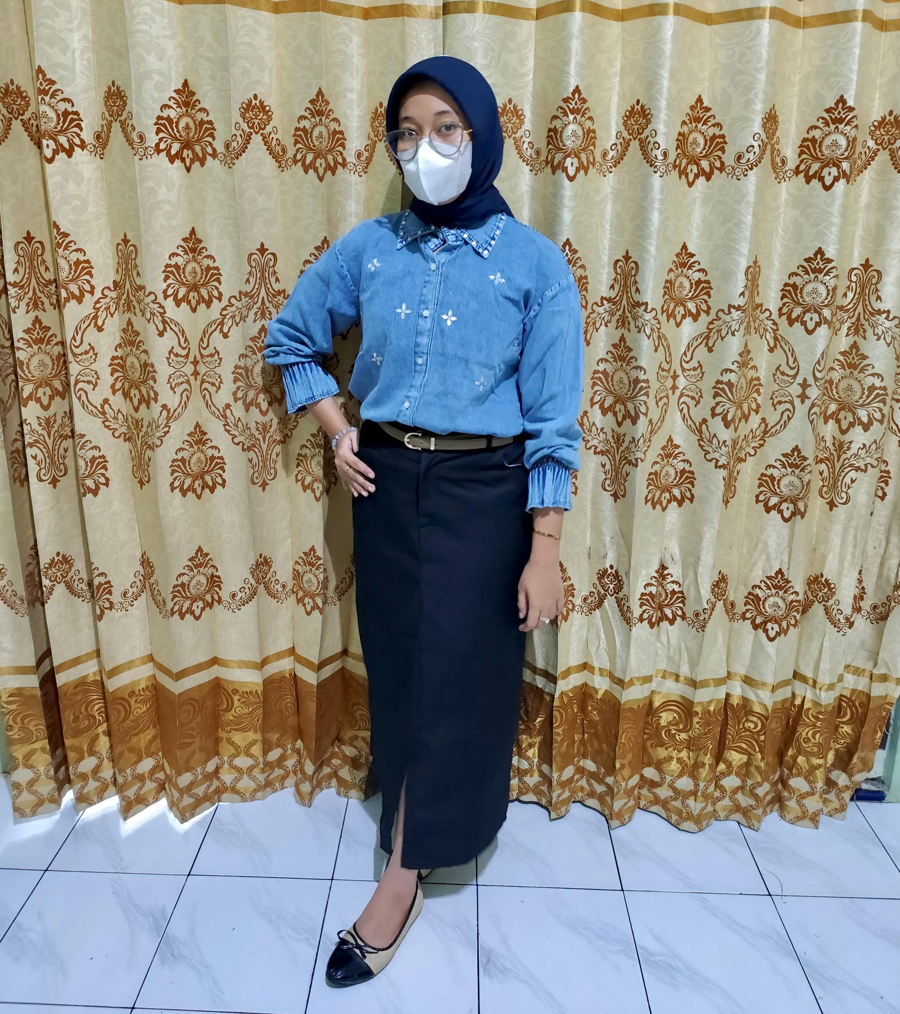 Kemeja jeans wanita terbaru Variasi Payet Denim Panjang