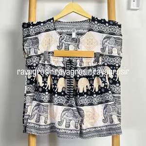 Setelan Baby Doll | One Set Baju Tidur Rayon Motif Gajah Wanita