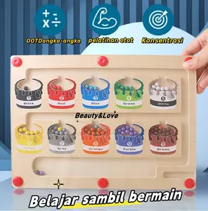 Permainan Menyortir Warna Magnetik Papan Labirin Pena Permainan Manik-manik Bergerak Kontrol Kayu Mainan Edukasi SNI
