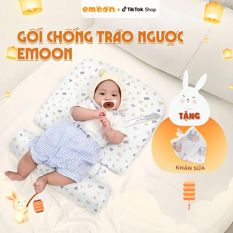   Giao Hỏa Tốc  Gối chống trào ngược bo tròn Emoon cho bé sơ sinh độ dốc chuẩn y khoa giúp giảm nôn trớ mềm mại thoáng khí 