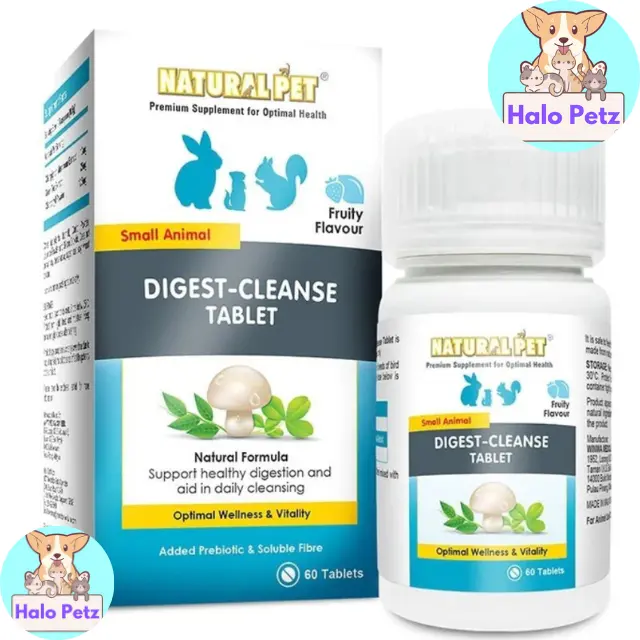 Natural Pet Digest & Cleanse Tablet Fruity Flavour for Small Animal/Rabbits/Guinea Pig/Hamsters- 60 Tablets