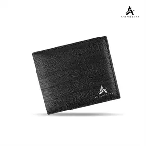 ANTARESTAR Dompet Pria Pioneer Series Hitam Kulit Sintetis Minimalis Bertekstur Serat Kayu Dompet Kartu | DPE