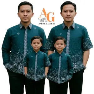 BAJU BATIK COUPLE AYAH DAN ANAK WARNA HIJAU MOTIF SUTENA TERBARU SERAGAM BATIK COUPLE