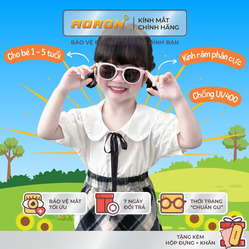 AORON - Kính Râm Trẻ Em, Mắt Kính Cho Bé Trai/ Gái Từ 1 - 5 Tuổi Phân Cực Thời Trang Chống Tia UV400, Tròng Kính Tròn Dễ Thương, Gọng Silicone Dẻo Cao Cấp Thời Trang Đi Biển, Đi Đường, Phối Đồ Đi Chơi - AK163