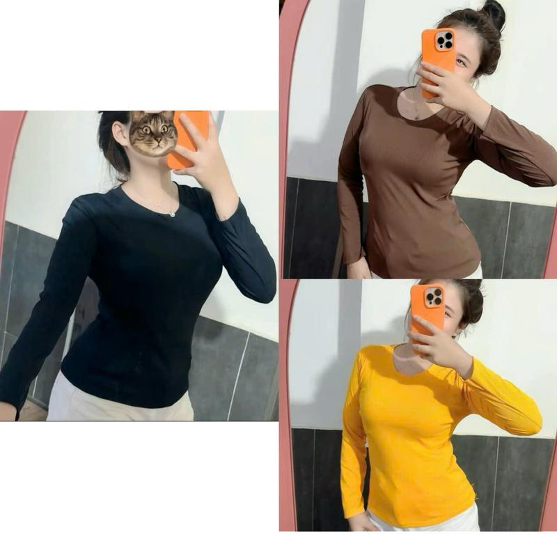 Combo 3 Áo Cổ Tròn Tay Dài Ủ Kem Top Thun Tăm Lạnh Nữ Mầu Sắc Đa Dạng Size Từ 40 - 60 Kg Top