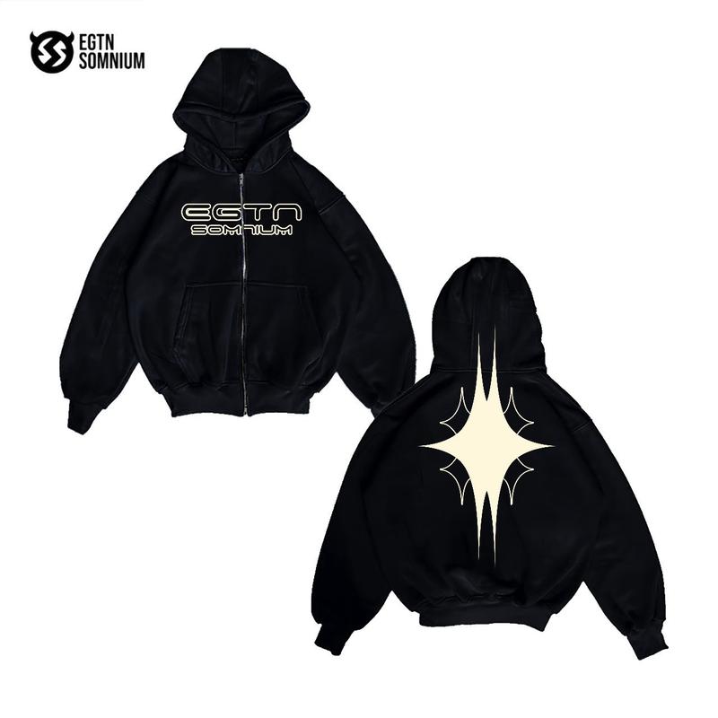 Hoodie Jaket Boxy Zipper Pocket Black Aura EGTN SOMNIUM Star Original / Jaket Boxy Double Zipper Full Tag & Label Pria&Wanita terbaru 6