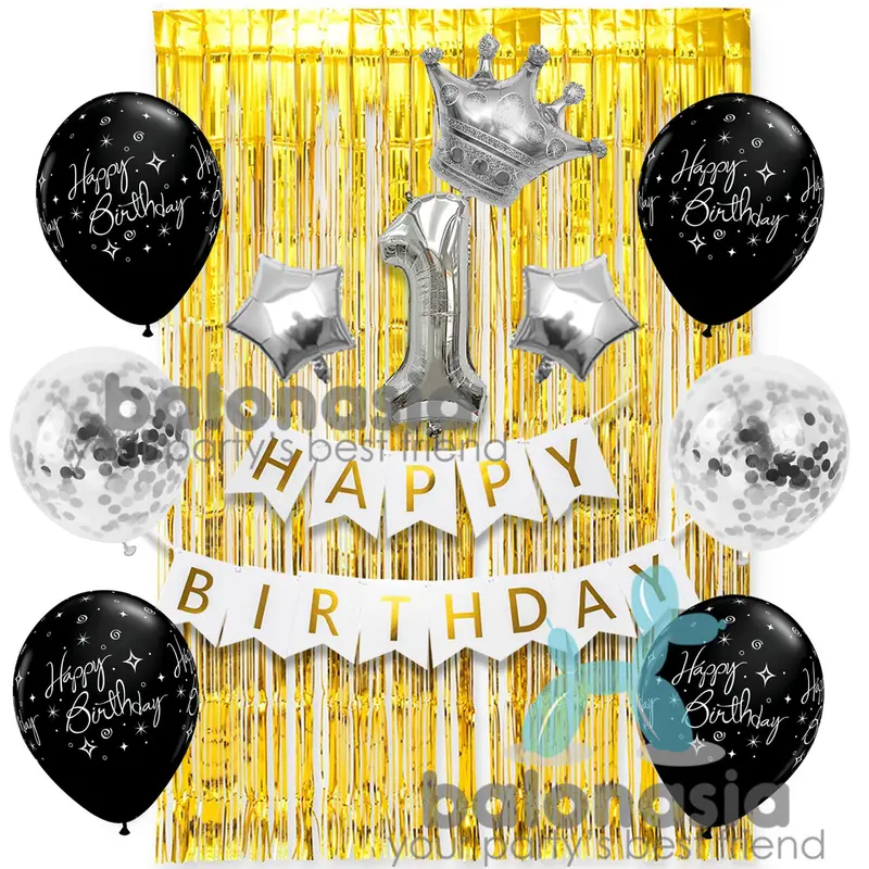 Balonasia Bunting Flag Fancy Set Confetti Crown Biru Latex 5