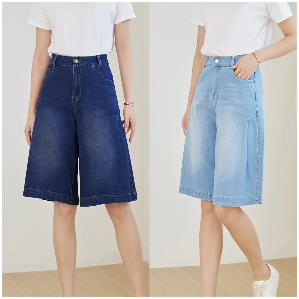 Silverworld 10117  wide leg jeans high waist loose knee length denim pants