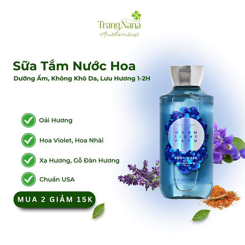 Sữa Tắm Bath And Body Works Sữa Tắm Moon Light Path Mùi Phấn Em Bé Gel Tắm Dành Cho Nữ Làm Sạch Sâu Lưu Hương 2-3 Tiếng Chai Lớn 295ml