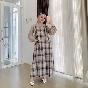 Fanya Overall Jumpsuit Wanita Terbaru Flanel import Panjang Kasual Dress Muslim // Zeyn Overall Flanel