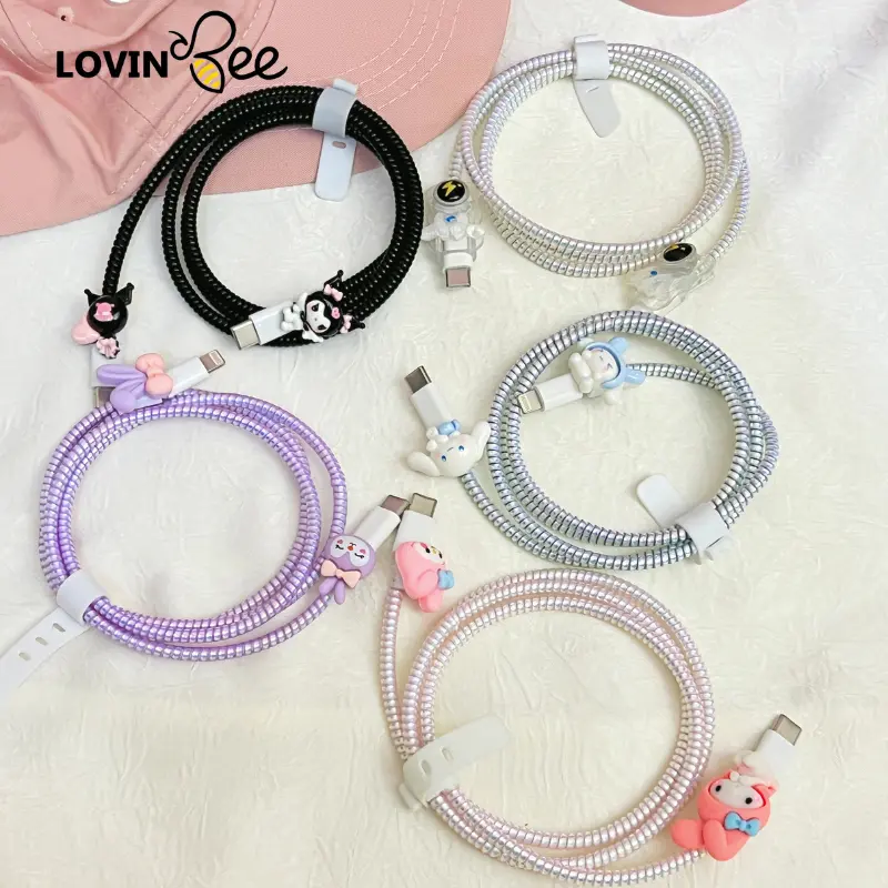 Pelindung Kabel Charger 1 Set 4 Item Kabel Data Kawat Kabel Hp Untuk Iphone Samsung Xiaomi Oppo Android Universal Motif Kartun Lucu