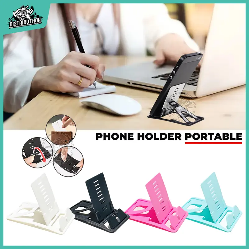 Holder Hp Meja Card Phone Mini Universal Stand Handphone Kecil Tipis Dudukan Tempat Sandaran Hape Model Kartu - DISTRIBUTHOR 0