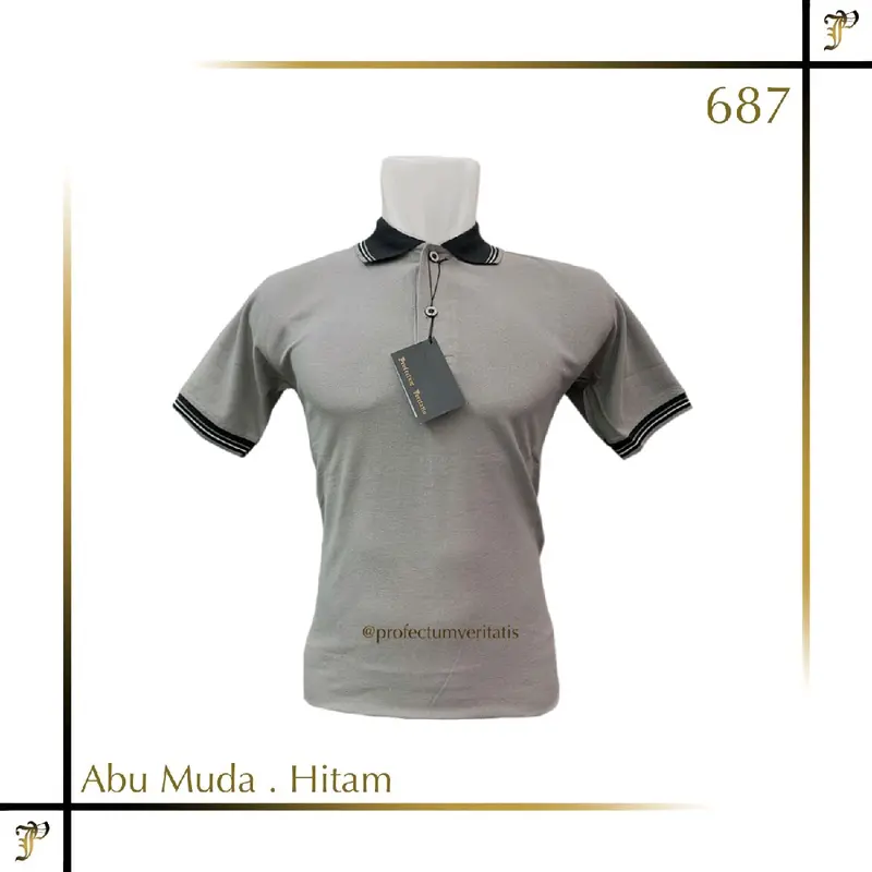 Profectum - Kaos Polo Unisex Lakos Katun Pique Premium Lengan Pendek Kombinasi (Putih /Abu Misti /Abu Silver /Hitam) 3