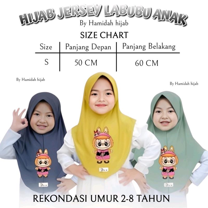 Hijab Anak Labubu Jersey Premium Hijab Karakter Kerudung Instan Anak Umur 2-15 Tahun Muslim Terbaru Terlaris Nyaman Halus Jersey Premium Sekolah 6