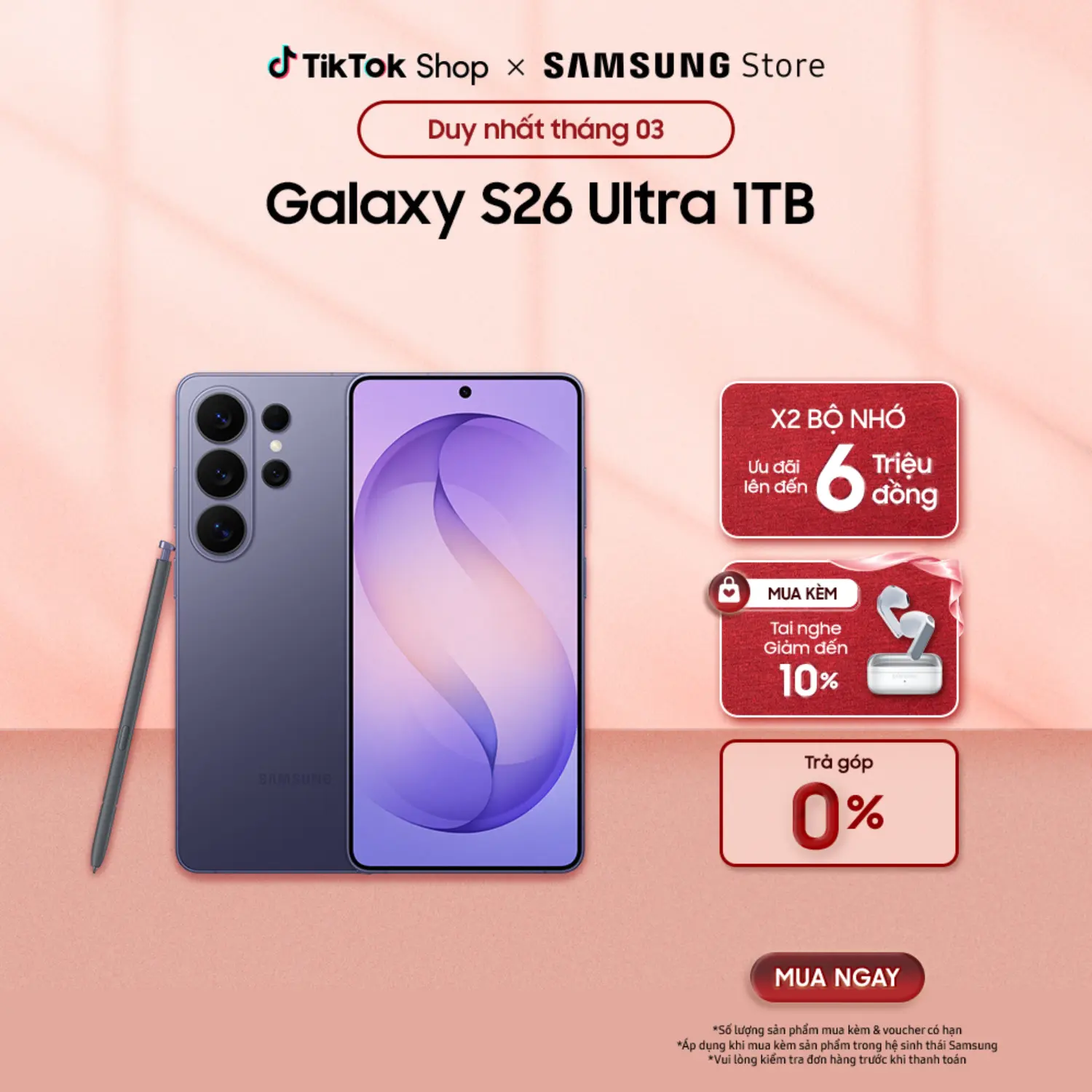 [New Launch] Điện thoại Samsung Galaxy S26 Ultra 1TB - Hàng chính hãng - Giao hàng từ 25/03