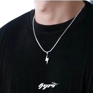 Kalung  Titanium Pria Liontin Petir Terbaru Silver Anti Karat Dan Tidak Pudar/Kalung belut liontin zeus