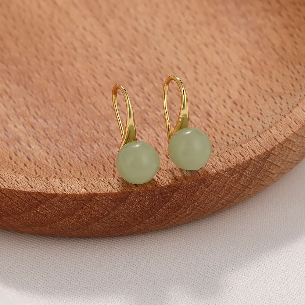 2025 new Hetian jade ear hook retro famous clan court women's accessories temperament jade glass crystal earrings