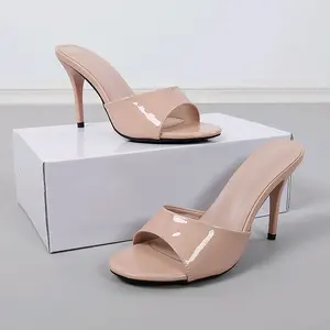 Sepatu Sandal Wanita Heels Selop Hak Tinggi 9cm Simple Elegan Premium Terbaru Sendal dengan Desain Glossy dan Nyaman untuk Tampilan Mewah Karet branded Flat fleksibel white bustong harian teplek Wedges couple sandal  kerja  wanita sepatu    wanita