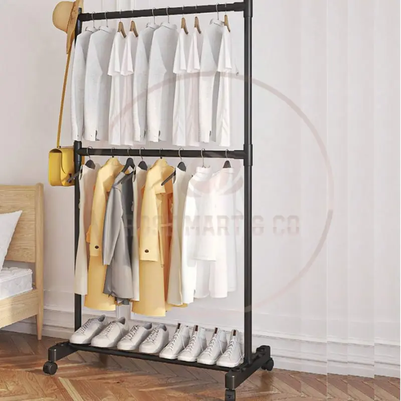 Rak Gantung Baju Besi Stand Hanger 2 Susun/Tingkat 80x180x42cm Putih Pengering Baju 2 Hanger 0
