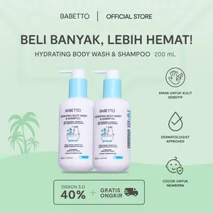Babetto Hydrating Body Wash & Shampoo 200ml [2PCS] -  Sabun Sampo Mandi Ultra Gentle dengan Panthenol Probiotik & 4 Antioksidan Untuk Bayi dan Anak Cocok Untuk Kulit Sensitif Kering Eczema