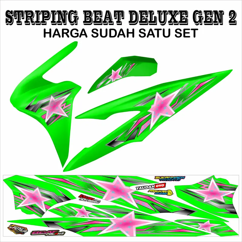 STRIPING VARIASI STICKER HONDA BEAT DELUXE GEN 2 MOTIF BINTANG PINK KEREN SIMPLE MURAH Motorcycle 6