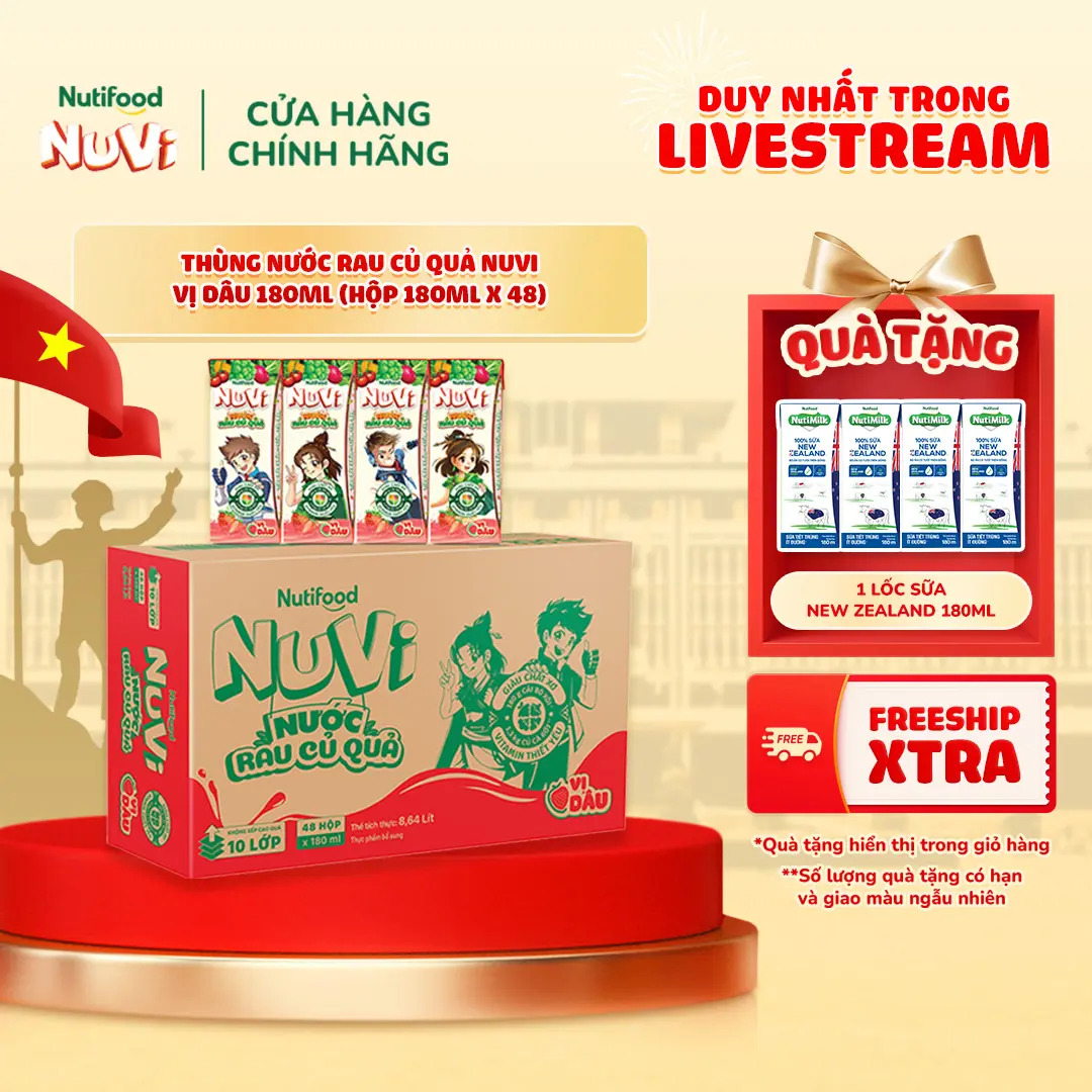 Thùng Nước Rau Củ Quả NuVi 180ml (Hộp 180ml x 48)