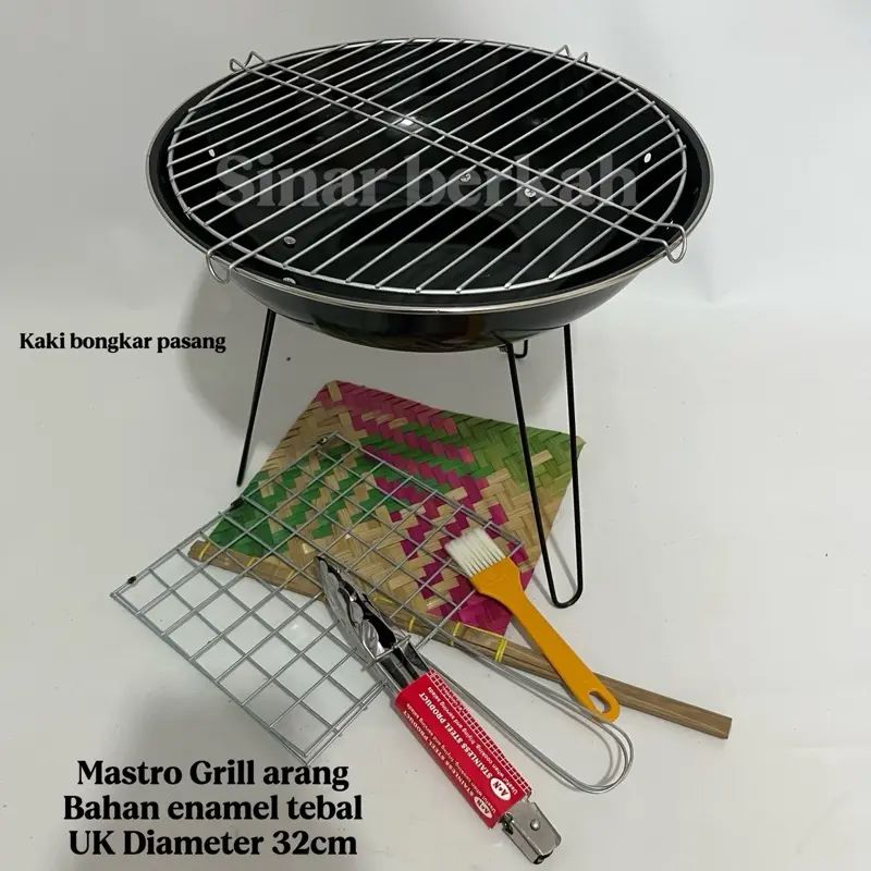 PROMO panggangan Arang Portable bongkar pasang Enamel tebal Mastro Grill Alat panggang 32cm Anti karat & Anti korosi