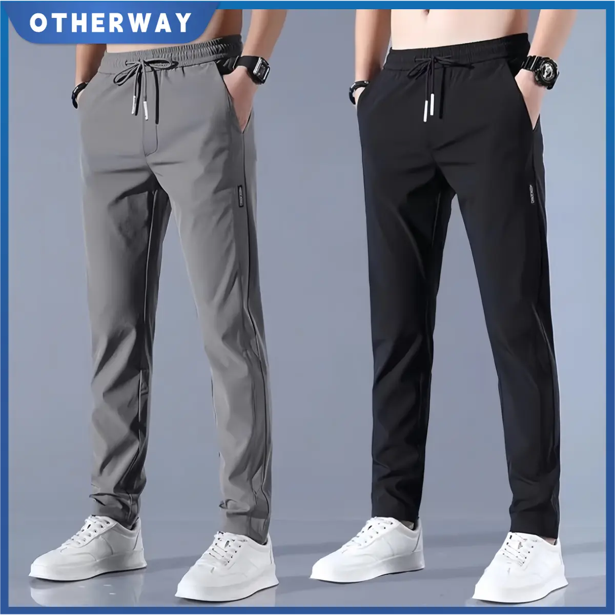 OTHERWAY Summer Sports Pants for Men Loose Casual  Baggy Pants  Ice Silk Straight Plain Trousers Both Pocket Style Menswear Lingerie Human