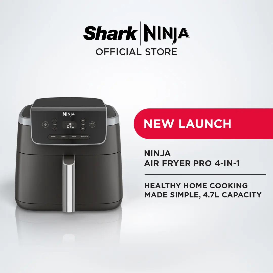 Ninja Air Fryer Pro 4.7L, AIRCRISP Technology, 4 programmable settings, Air Fry, Roast, Re-heat, Dehydrate, Non-stick cooking, Crisper Plate, Chef-Inspired Recipe Book, AF141SM