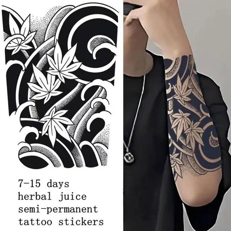 Product Introduction of Juice Herbal Tattoo Stickers Semi-permanent Wash Do Not Fall Off Waterproof Non-reflective Japanese Old Traditional Cherry Blossom Arm Koi Fish Male 33