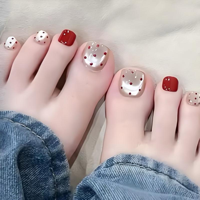 Mã C-54 Bộ 24 nail chân mắt mèo hoạ tiết chấm bi hot trend
