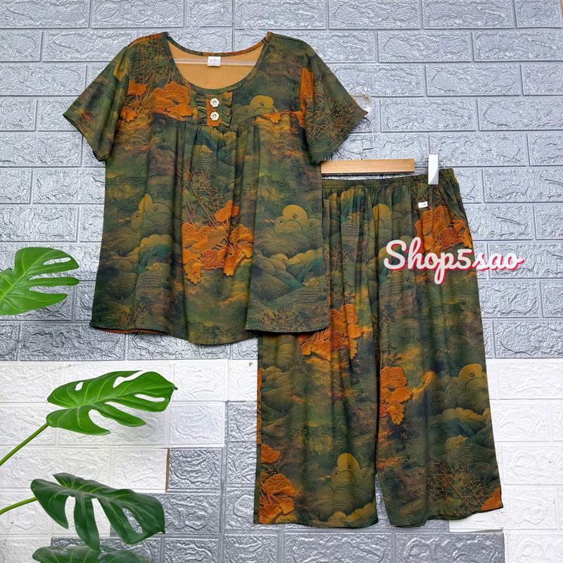 Đồ bộ tole trung niên Bộ lanh mặc nhà SHOP5SAO chất lanh nhung cao cấp quần lửng CÓ BIGSIZE 50-80kg Women