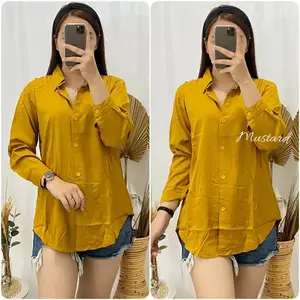 Kemeja Wanita Polos Twill Rayon Atasan Cewek Jumbo Katun Dewasa