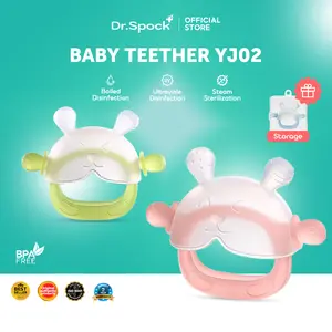 Dr.Spock Teether Bayi BPA Free Bahan Keamanan Silikon Kelas Makanan Mainan Gerinda Gigi Bayi YJ02 Biru Pink Gigitan Sikat