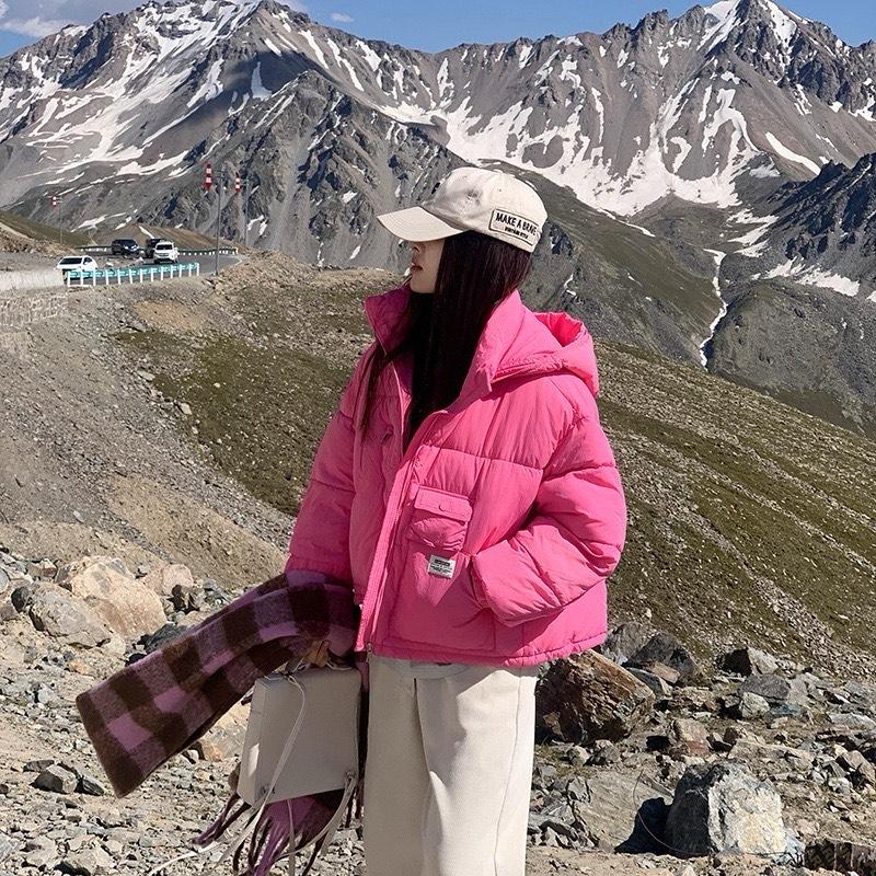 Áo phao nữ dáng vừa có mũ QC PHỐI TÚI khóa xinh xắn CÓ MŨ Áo phao siêu nhẹ mùa đông BIGSIZE 55-90kg áo khoác mùa đông