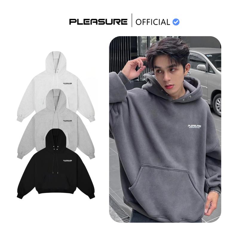 KHÔNG XÙ LÔNG Áo Hoodie Nỉ 2 Da PLEASURE Form Boxy Châu Âu Dáng Rộng Unisex Nam Nữ Local Brand PL13